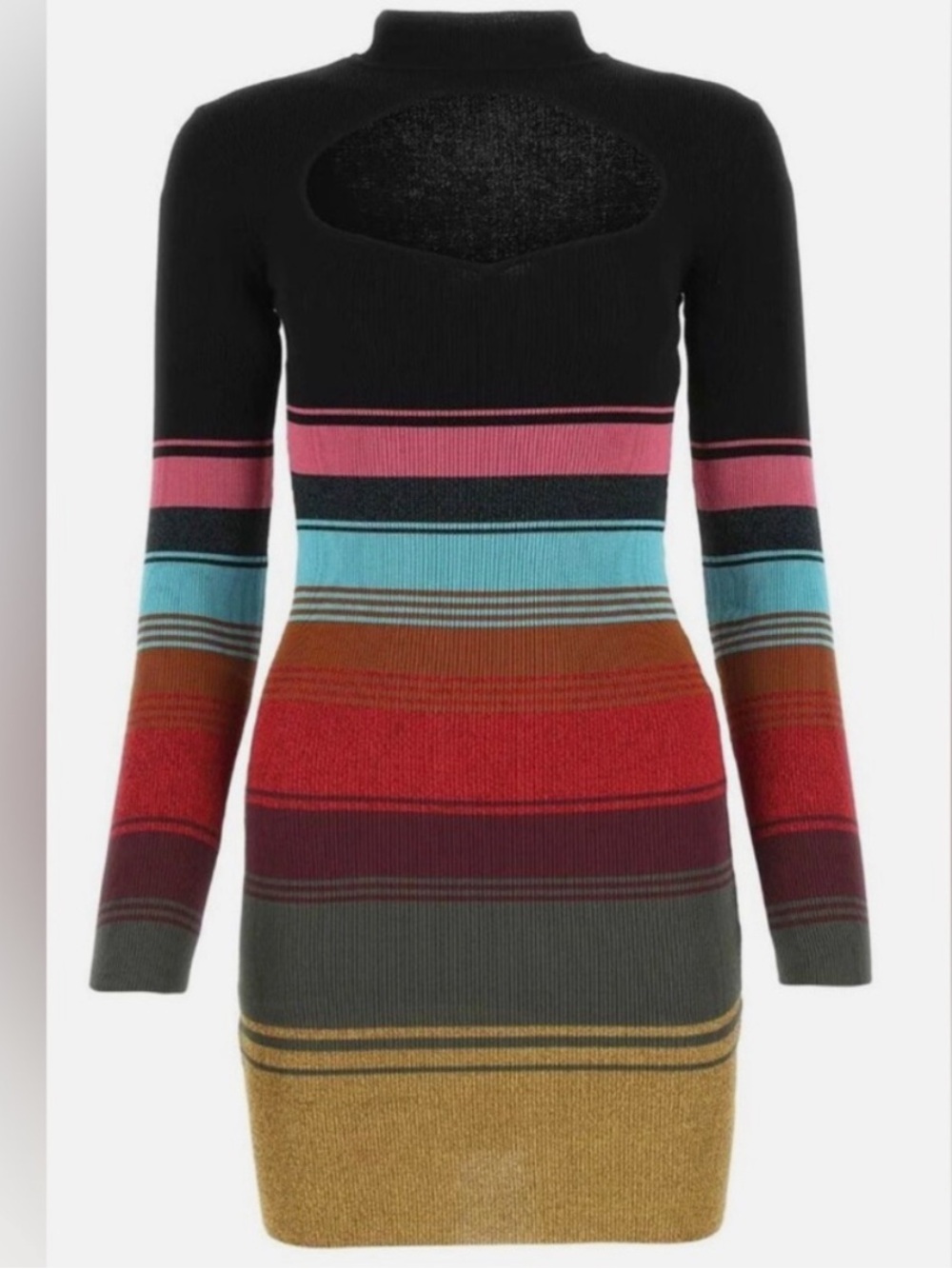 STAUD Clara Stripe Cutout Ribbed Long Sleeve Sweater Dress, sz S